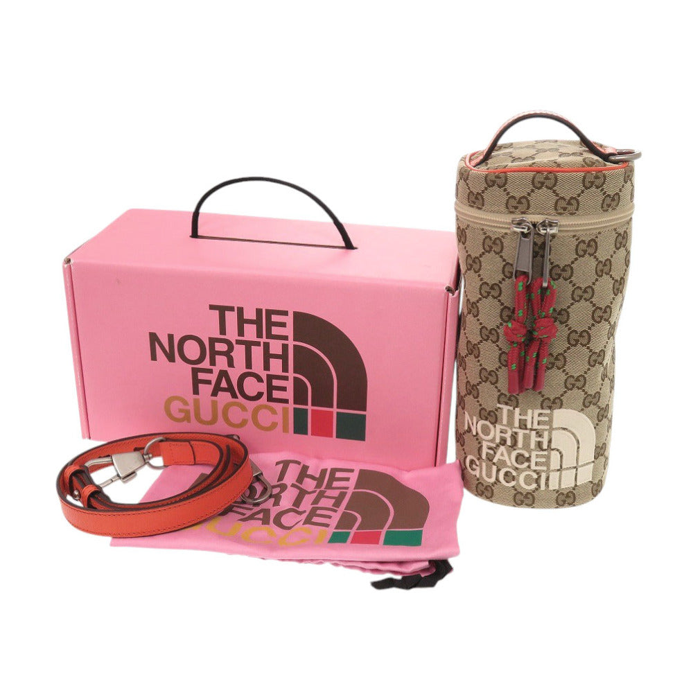新品同様 グッチ The North Face コラボ ボトルバッグ 679760 GGキャンバス ブラウン ショルダーバッグ 0378【中古】GUCCI