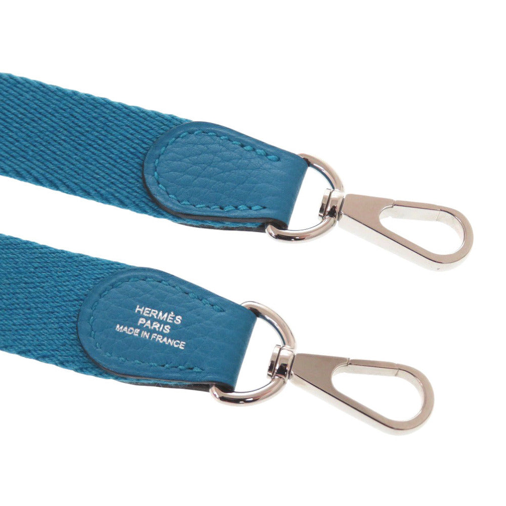 新品同様 エルメス キャンバス ブルーザンジバル ショルダーストラップ 青 0380【中古】HERMES