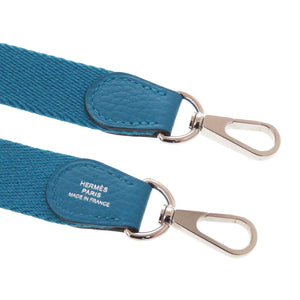 新品同様 エルメス キャンバス ブルーザンジバル ショルダーストラップ 青 0380【中古】HERMES