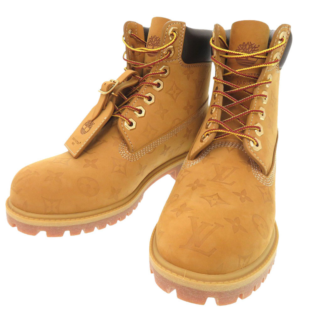 未使用品 ルイ ヴィトン × Timberland 6-IN モノグラムエンボス 1AD72X サイズ8 ベージュ アンクルブーツ LV 0404【中古】LOUIS VUITTON メンズ