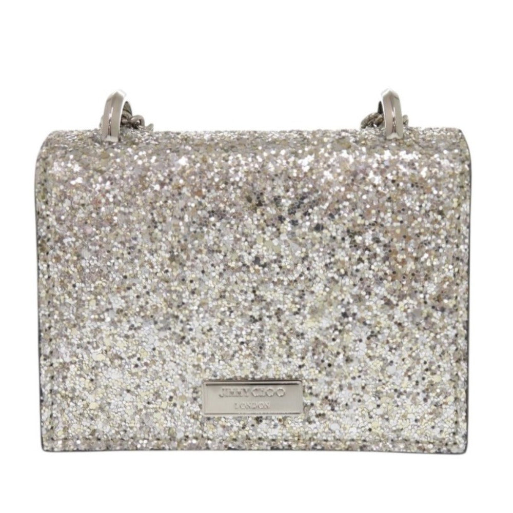 新品同様 ジミーチュウ ミニパリス グリッター ラメ シルバー レザー ショルダーバッグ 0408【中古】JIMMY CHOO
