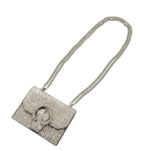 新品同様 ジミーチュウ ミニパリス グリッター ラメ シルバー レザー ショルダーバッグ 0408【中古】JIMMY CHOO