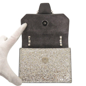 新品同様 ジミーチュウ ミニパリス グリッター ラメ シルバー レザー ショルダーバッグ 0408【中古】JIMMY CHOO