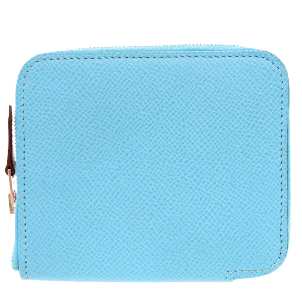 美品 エルメス アザップコンパクト シルクイン ヴォーエプソン セレステ シルバー金具 U刻印(2022年製) ラウンドファスナー コインケース 0422【中古】HERMES