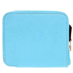 美品 エルメス アザップコンパクト シルクイン ヴォーエプソン セレステ シルバー金具 U刻印(2022年製) ラウンドファスナー コインケース 0422【中古】HERMES