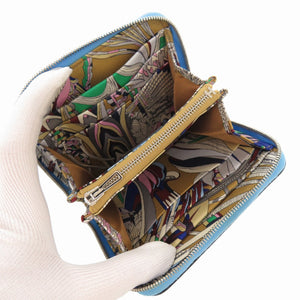 美品 エルメス アザップコンパクト シルクイン ヴォーエプソン セレステ シルバー金具 U刻印(2022年製) ラウンドファスナー コインケース 0422【中古】HERMES