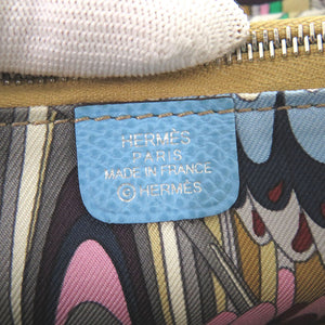 美品 エルメス アザップコンパクト シルクイン ヴォーエプソン セレステ シルバー金具 U刻印(2022年製) ラウンドファスナー コインケース 0422【中古】HERMES