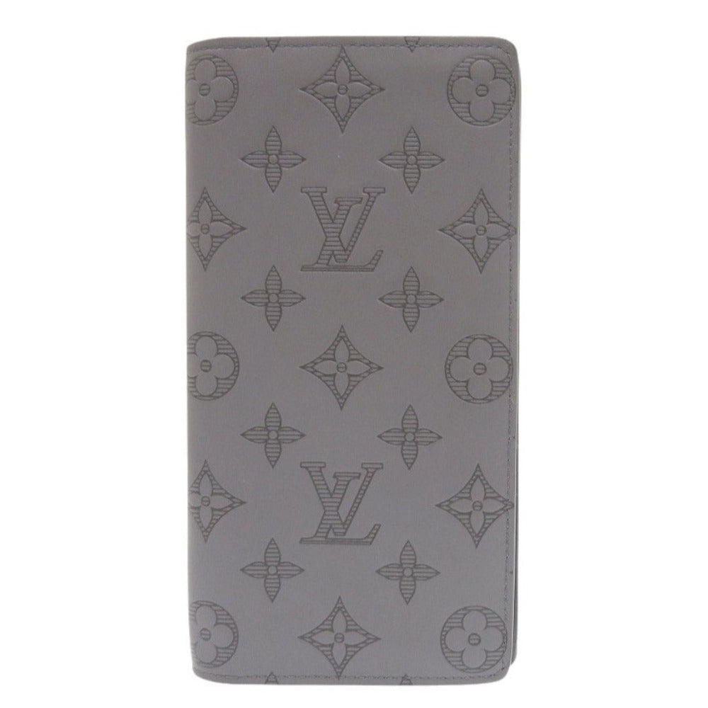 美品 ルイ ヴィトン ポルトフォイユ プラザ M81335 モノグラム・シャドウ レザー グレー 長財布 LV 0431【中古】LOUIS VUITTON