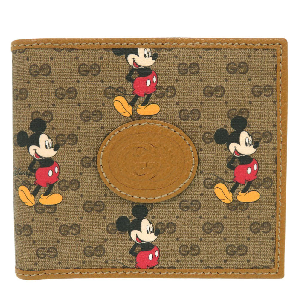 新品同様 グッチ × DISNEY ディズニー ミッキーマウス 602549 GGスプリームキャンバス レザー ブラウン 二つ折り財布 0438【中古】GUCCI