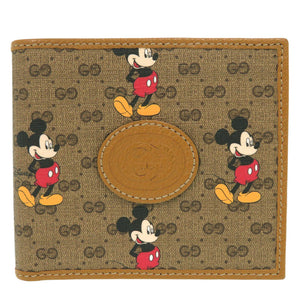 新品同様 グッチ × DISNEY ディズニー ミッキーマウス 602549 GGスプリームキャンバス レザー ブラウン 二つ折り財布 0438【中古】GUCCI