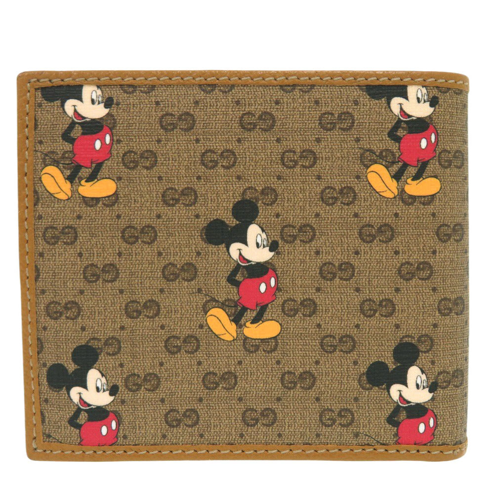 新品同様 グッチ × DISNEY ディズニー ミッキーマウス 602549 GGスプリームキャンバス レザー ブラウン 二つ折り財布 0438【中古】GUCCI