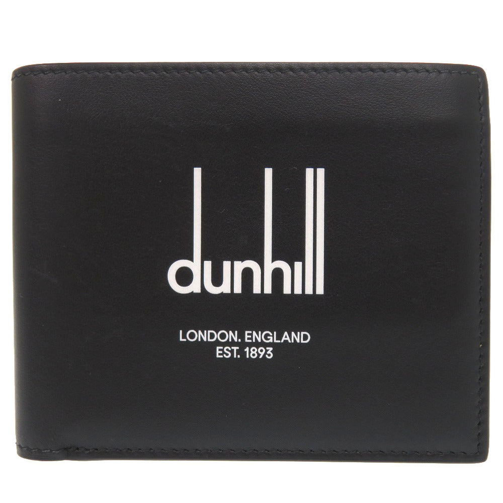 新品同様 ダンヒル ロゴ レザー ブラック 二つ折り財布 財布 黒 0439 【中古】 Dunhill