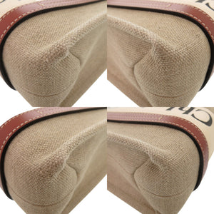 新品同様 クロエ リネン製WOODYスモール CHC22AS397I2690U レザー リネンキャンバス ホワイト ブラウン トートバッグ 0465【中古】Chloe