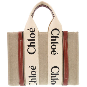 新品同様 クロエ リネン製WOODYスモール CHC22AS397I2690U レザー リネンキャンバス ホワイト ブラウン トートバッグ 0465【中古】Chloe
