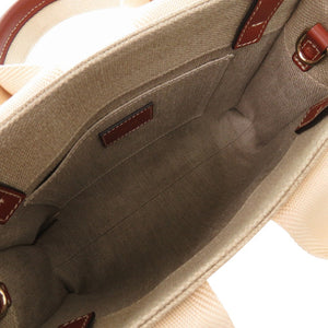 新品同様 クロエ リネン製WOODYスモール CHC22AS397I2690U レザー リネンキャンバス ホワイト ブラウン トートバッグ 0465【中古】Chloe