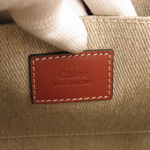 新品同様 クロエ リネン製WOODYスモール CHC22AS397I2690U レザー リネンキャンバス ホワイト ブラウン トートバッグ 0465【中古】Chloe