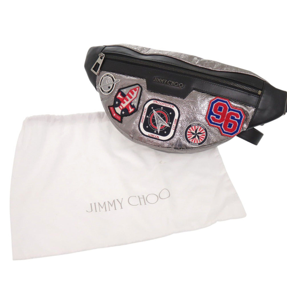 新品同様 ジミーチュウ ウエストポーチ ワッペン レザー シルバー ボディバッグ 0522【中古】JIMMY CHOO