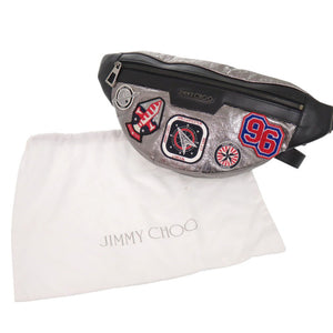 新品同様 ジミーチュウ ウエストポーチ ワッペン レザー シルバー ボディバッグ 0522【中古】JIMMY CHOO