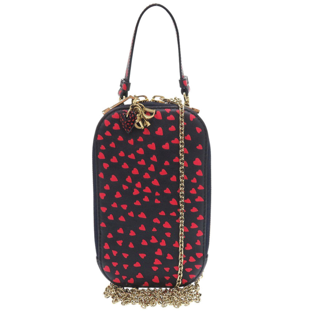 美品 クリスチャンディオール アイラブパリ ハート レザー ネイビー レッド フォンホルダー ショルダーポーチ 0526【中古】Christian Dior