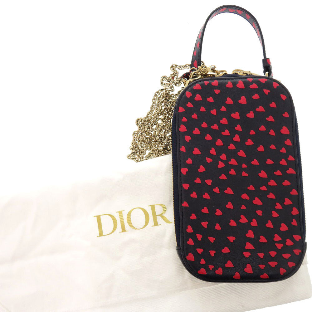 美品 クリスチャンディオール アイラブパリ ハート レザー ネイビー レッド フォンホルダー ショルダーポーチ 0526【中古】Christian Dior