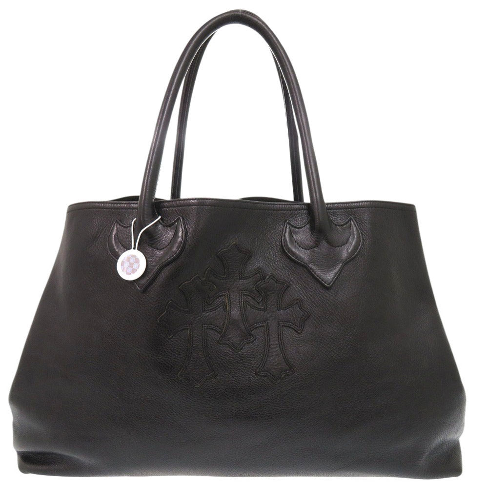 美品 クロムハーツ 3セメタリークロスパッチ レザー ブラック トートバッグ 黒 0556【中古】CHROME HEARTS メンズ