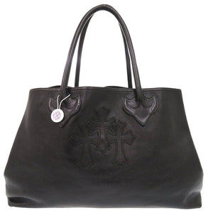 美品 クロムハーツ 3セメタリークロスパッチ レザー ブラック トートバッグ 黒 0556【中古】CHROME HEARTS メンズ
