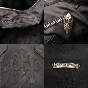 美品 クロムハーツ 3セメタリークロスパッチ レザー ブラック トートバッグ 黒 0556【中古】CHROME HEARTS メンズ