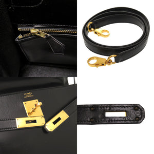 美品 エルメス ケリー32 内縫い ボックスカーフ ブラック ゴールド金具 〇V刻印 ハンドバッグ 黒 0572 【中古】 HERMES