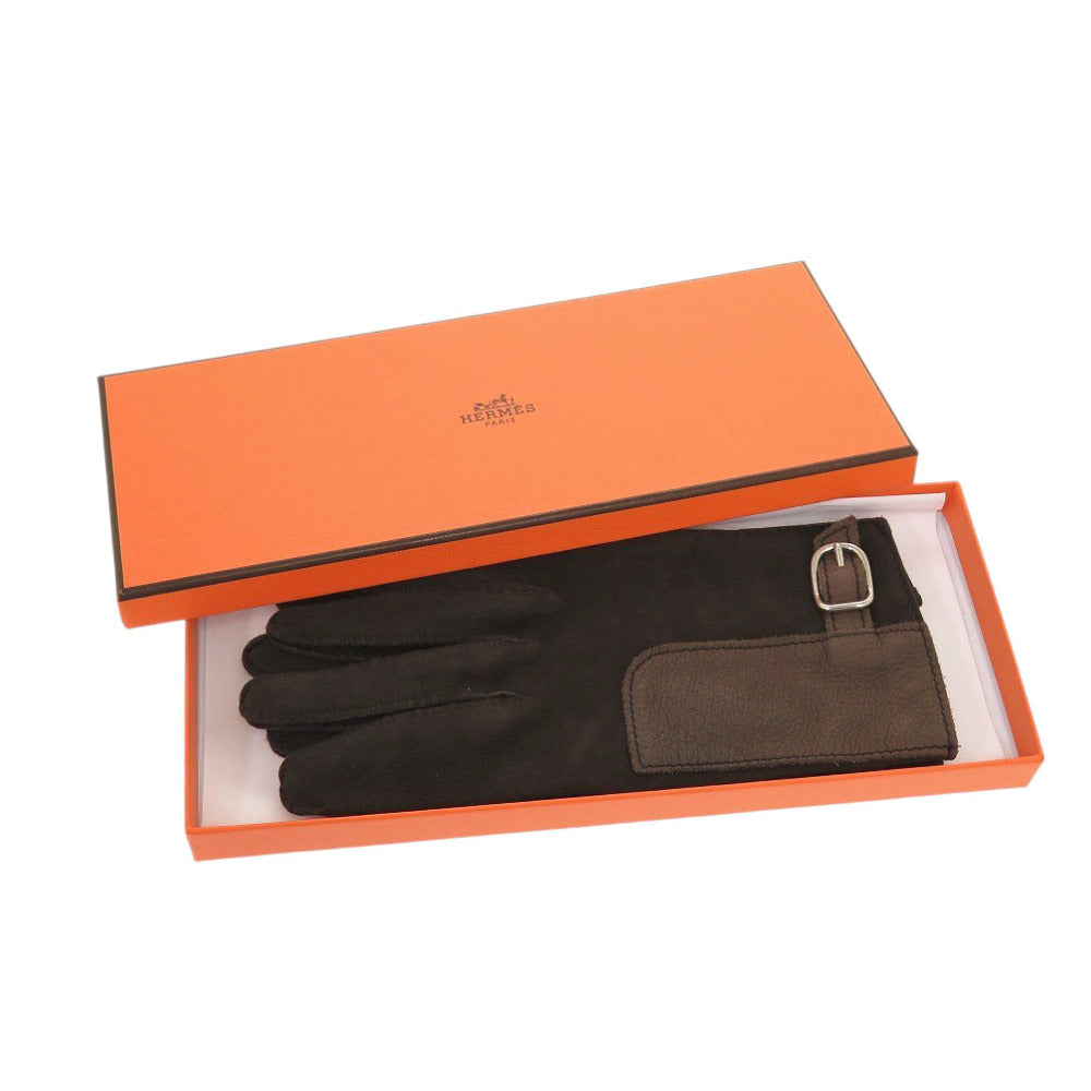 美品 エルメス ラムスキン ダークブラウン サイズ7 1/2 手袋 グローブ 0620【中古】HERMES