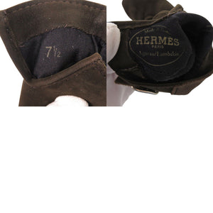 美品 エルメス ラムスキン ダークブラウン サイズ7 1/2 手袋 グローブ 0620【中古】HERMES