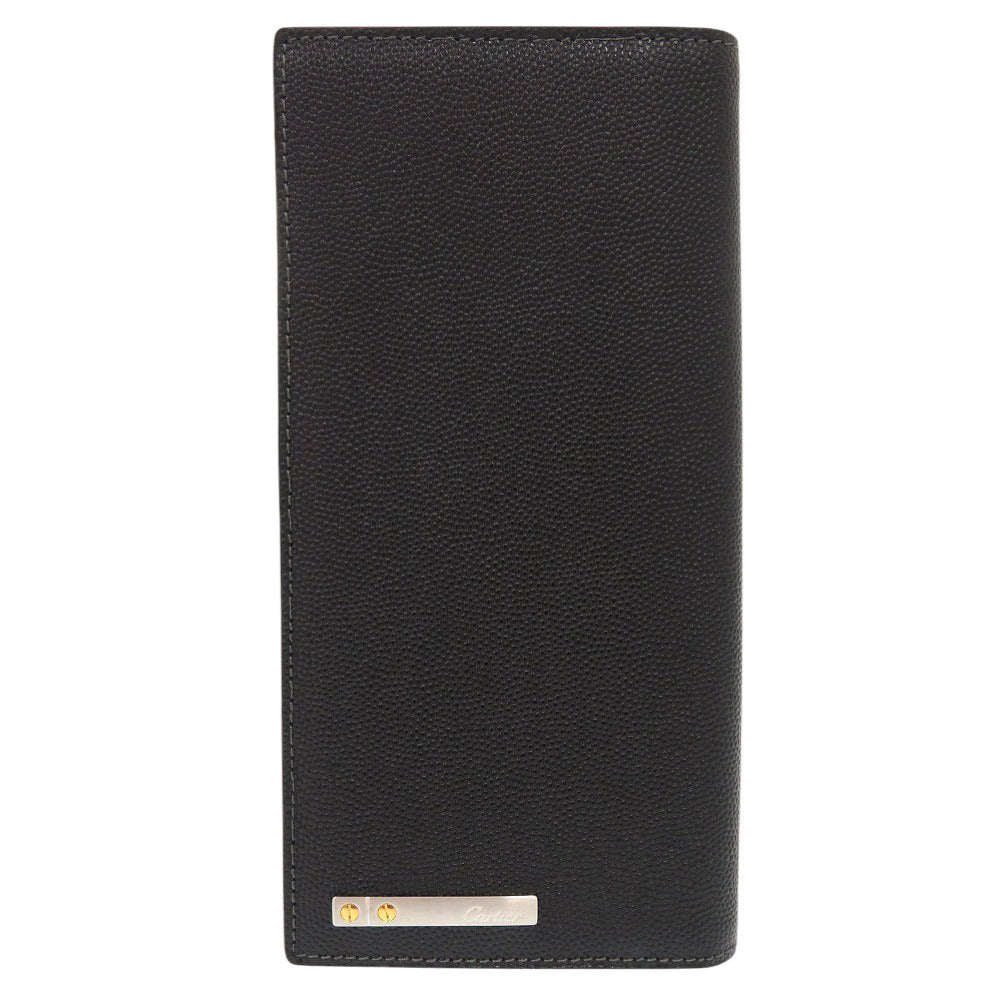 美品 カルティエ サントス L3000770 レザー ブラック 二つ折り 札入れ 黒 0623【中古】CARTIER メンズ