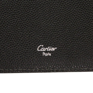 美品 カルティエ サントス L3000770 レザー ブラック 二つ折り 札入れ 黒 0623【中古】CARTIER メンズ