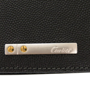 美品 カルティエ サントス L3000770 レザー ブラック 二つ折り 札入れ 黒 0623【中古】CARTIER メンズ
