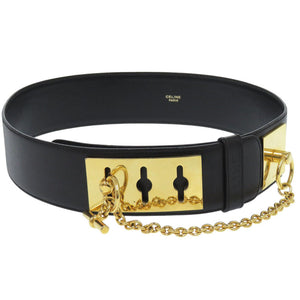 セリーヌ ヴィンテージ レザー ブラック チェーン ベルト 0639【中古】CELINE