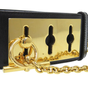 セリーヌ ヴィンテージ レザー ブラック チェーン ベルト 0639【中古】CELINE