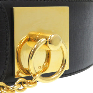 セリーヌ ヴィンテージ レザー ブラック チェーン ベルト 0639【中古】CELINE