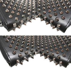 新品同様 クリスチャンルブタン スタッズ レザー ブラック 黒 ラウンドファスナー長財布 財布 0641【中古】Christian Louboutin