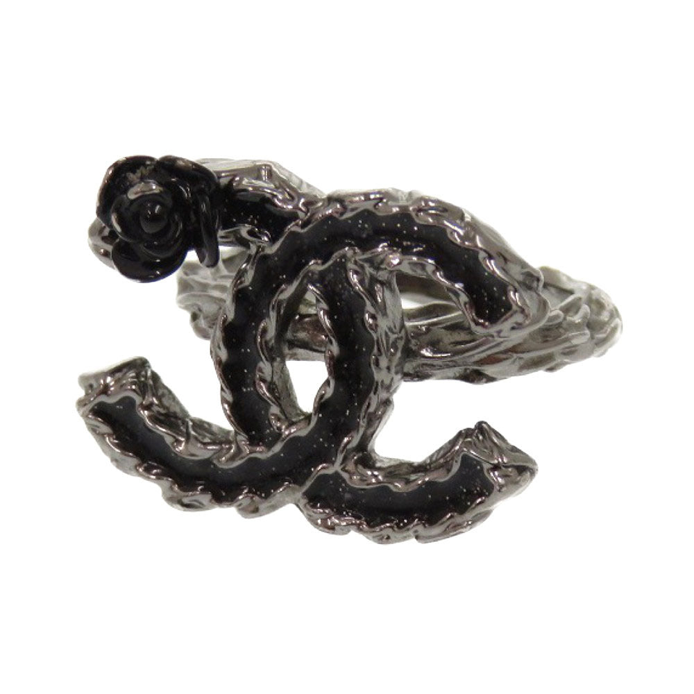 美品 シャネル ココマーク カメリア メタル サイズ9号 ブラック リング 指輪 0669【中古】CHANEL