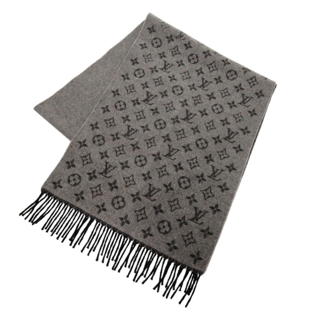 美品 ルイ ヴィトン エシャルプ モノグラム グラディエント M75900 カシミヤ/ウール グレー マフラー LV 0676【中古】LOUIS VUITTON