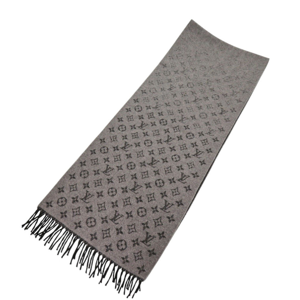 美品 ルイ ヴィトン エシャルプ モノグラム グラディエント M75900 カシミヤ/ウール グレー マフラー LV 0676【中古】LOUIS VUITTON
