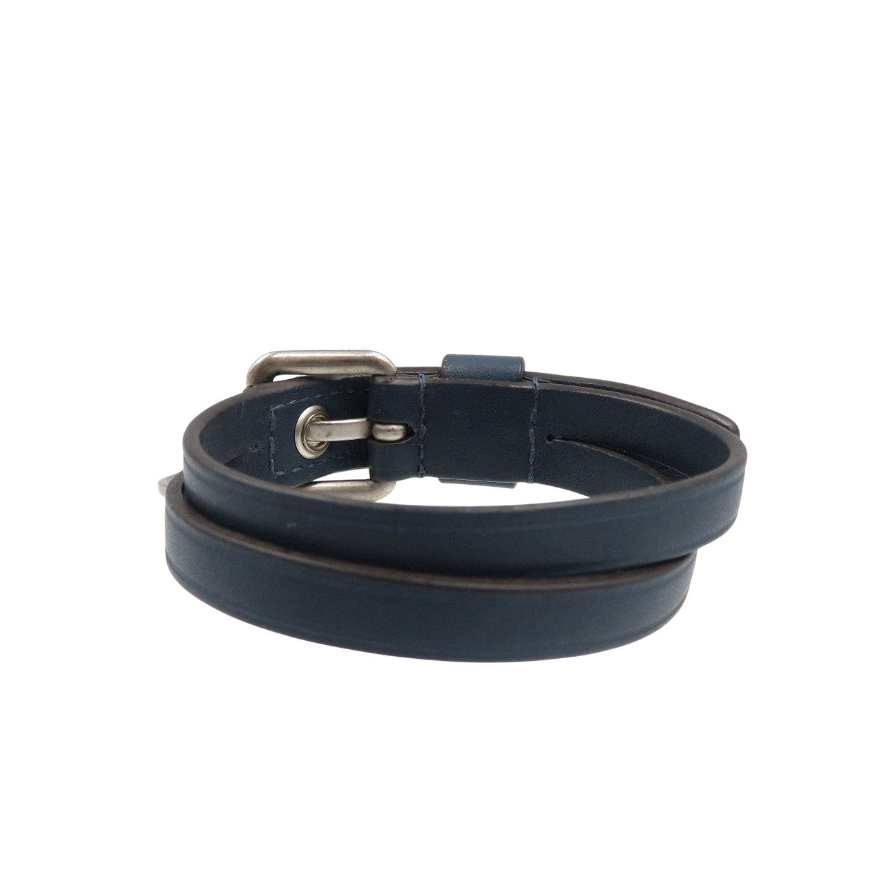ルイヴィトン ブラスレ・インステップ M6254E レザー シルバー金具 ネイビー ブレスレット 0677【中古】LOUIS VUITTON