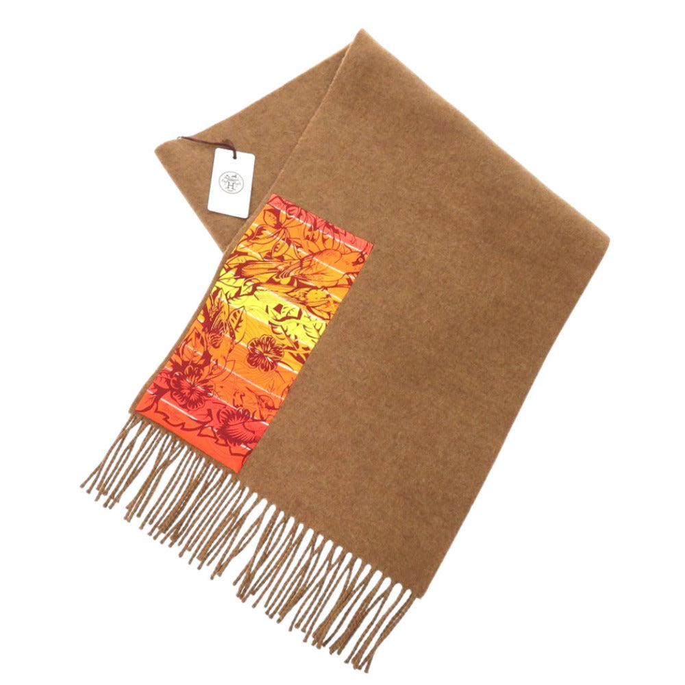 未使用 エルメス カシミヤ ブラウン オレンジ マフラー 0695【中古】HERMES