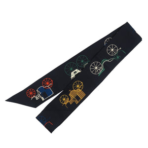 未使用 エルメス ツイリーロング アトゥベルリンヌ シルク ブルーノワール マルチカラー スカーフ 0714【中古】HERMES