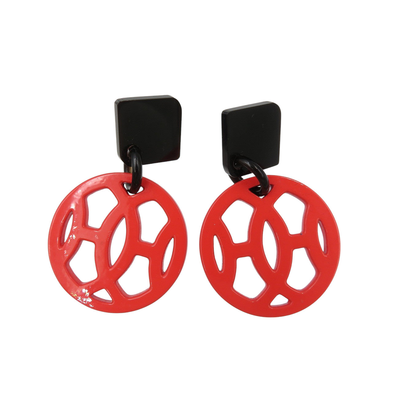 美品 エルメス アヴァ バッファローホーン ラッカー レッド ブラック ピアス 0716【中古】HERMES