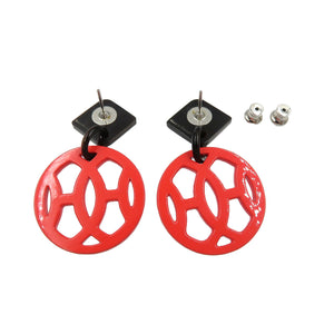 美品 エルメス アヴァ バッファローホーン ラッカー レッド ブラック ピアス 0716【中古】HERMES