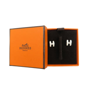新品同様 エルメス ポップアッシュ メタル ラッカー ホワイト シルバー ピアス 0717【中古】HERMES