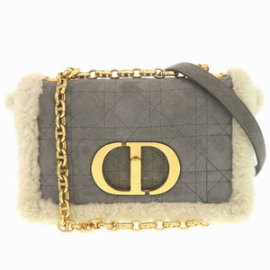 美品 クリスチャンディオール カロ ムートン スエード グレー チェーンショルダーバッグ 0727【中古】Christian Dior