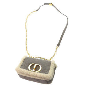 美品 クリスチャンディオール カロ ムートン スエード グレー チェーンショルダーバッグ 0727【中古】Christian Dior