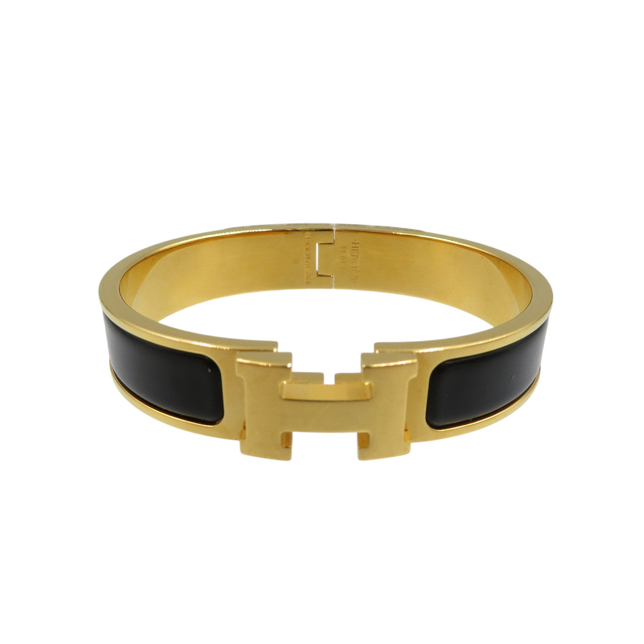 美品 エルメス クリッククラックPM GP ブラック ゴールド バングル 0730【中古】HERMES