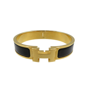美品 エルメス クリッククラックPM GP ブラック ゴールド バングル 0730【中古】HERMES